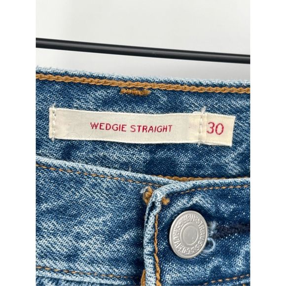 Levi's Wedgie Straight Jeans Women's Size 30 Blue High Rise Distressed - Picture 10 of 13